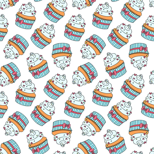 Pattern Cupcakes Seamless Pattern Cupcakes Decorated Cream Hearts White Background — Stock Vector