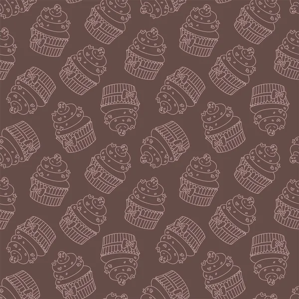 Fond Avec Des Cupcakes Motif Monochrome Sans Couture Cupcakes Décorés — Image vectorielle