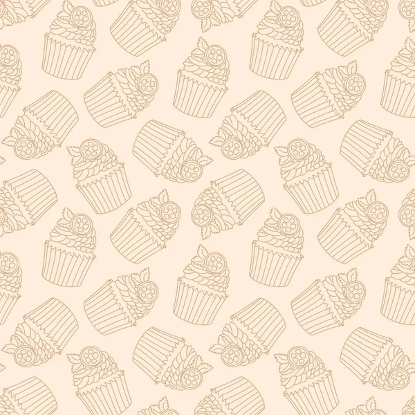 Achtergrond Met Cupcakes Naadloos Monochoom Patroon Van Citrus Cupcakes Vector — Stockvector