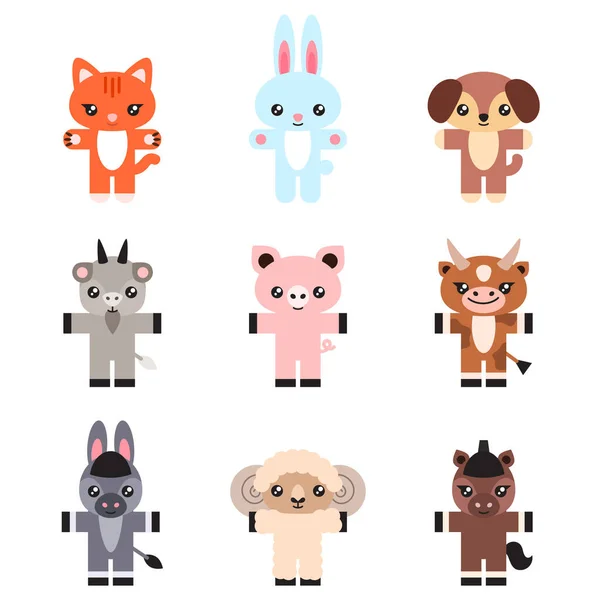 Set Farm Animals Illustration Cute Little Animals Cat Dog Rabbit — Stock Vector