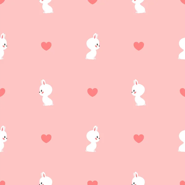 Joli Fond Modèle Sans Couture Lapins Blancs Mignons Les Cœurs — Image vectorielle