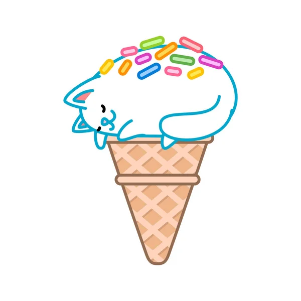 Helado Gato Lindo Ilustración Helado Parece Gatito Blanco Dormido Cono — Vector de stock