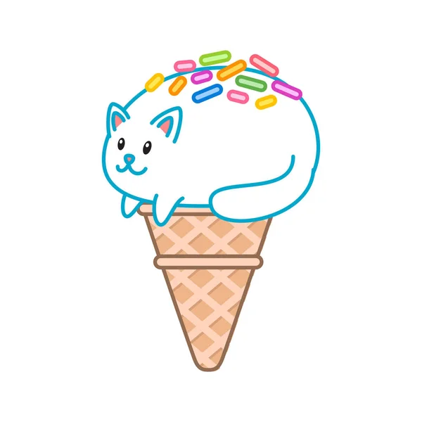 Симпатичное Кошачье Мороженое Иллюстрация Мороженого Похожа Белого Котенка Кавайи Лежащего — стоковый вектор