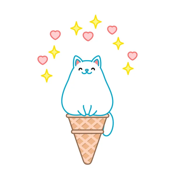 Bel Gelato Gatti Illustrazione Gelato Frizzante Assomiglia Gattino Bianco Kawaii — Vettoriale Stock