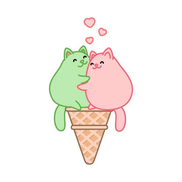 Gelado Gato Bonito Ilustração Sorvetes Parece Kawaii Abraçando Gatos Cone —  Vetores de Stock