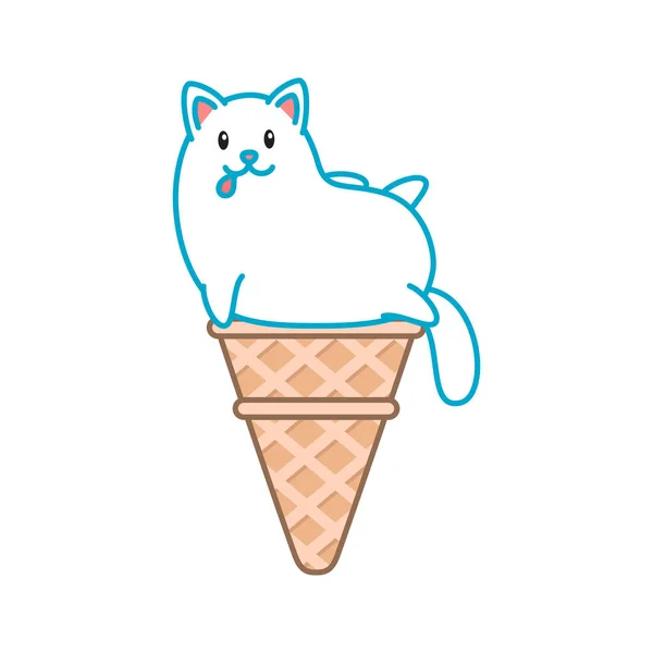 Cute Cat Ice Cream Illustration Ice Cream Looks Washing White — Stock Vector