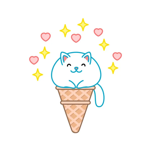 Helado Gato Lindo Ilustración Helado Espumoso Parece Gato Blanco Gordo — Vector de stock