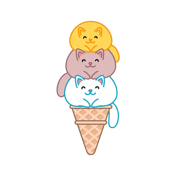 Cute Cat Ice Cream Illustration Ice Creams Looks Three Kawaii — Stock Vector