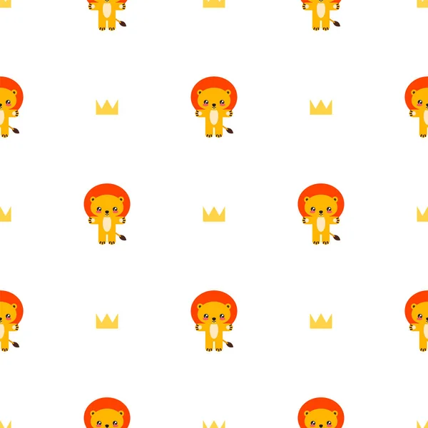 Lindo Fondo Patrón Sin Costuras Con Pequeños Leones Coronas Sobre — Vector de stock