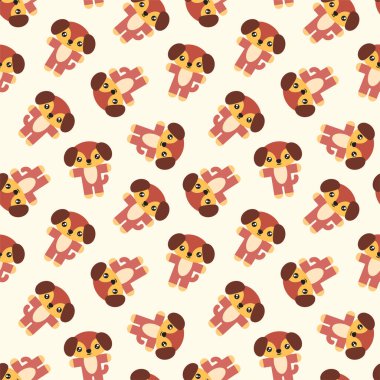 Sevimli hayvan deseni. Açık sarı arka planda küçük köpek yavrularının tasviri. Düz bir tasvir. Vektör 8 EPS