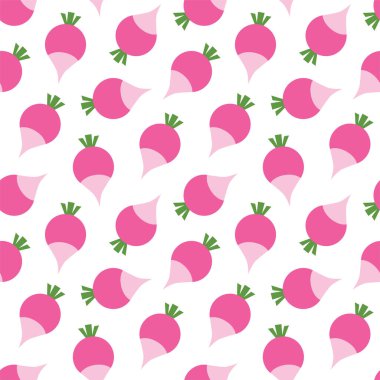 Sebze deseni. Beyaz arka planda turpların düz bir şekli var. Vektör 8 EPS.