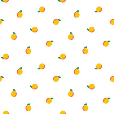 Meyve deseni. Beyaz arka planda düz stil küçük kayısıların pürüzsüz deseni. Vektör 8 EPS.