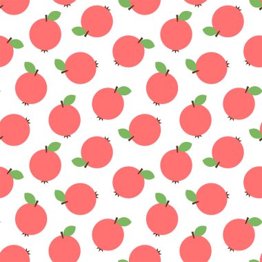 Meyve deseni. Beyaz bir arka planda düz şekilli, pürüzsüz pembe elma deseni. Vektör 8 EPS.
