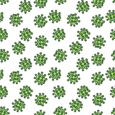 Virüs deseni. Beyaz arka planda virüslerin karalama çizimi. Vektör 8 EPS.