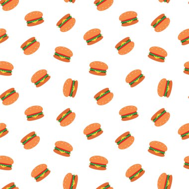 Çizburger desenli. Çizburgerlerin bembeyaz arka planda düz bir şekilde resmedilmiş hali. Vektör 8 EPS.