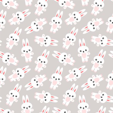 Sevimli hayvan deseni. Açık gri arka planda beyaz tavşanların tasviri. Düz bir tasvir. Vektör 8 EPS.