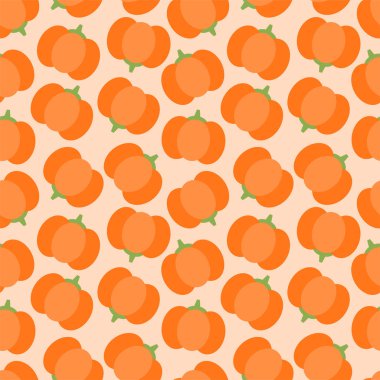 Sebze deseni. Açık turuncu arka planda düz şekilli balkabağı deseni çizilmiş. Vektör 8 EPS.