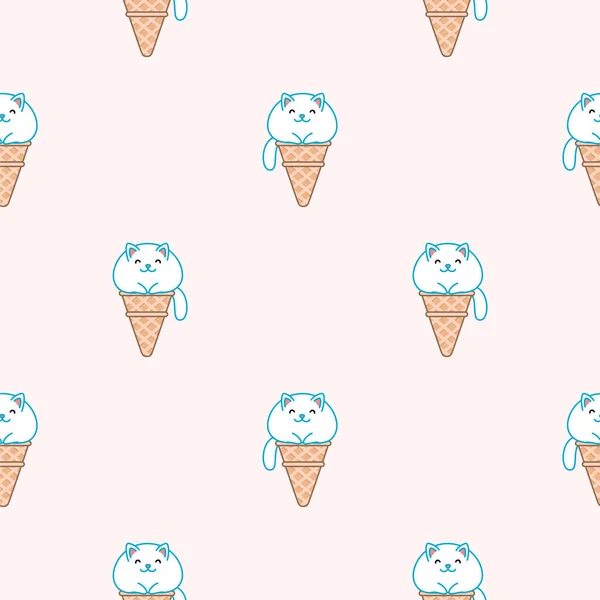 Cute Background Seamless Pattern Ice Creams Looks Funny Fat Cat — Stock Vector