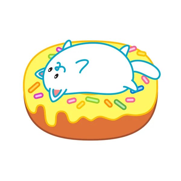 Şirin Bir Kedi Bir Çörek Sarı Jöleli Çöreğin Üzerinde Yatan — Stok Vektör
