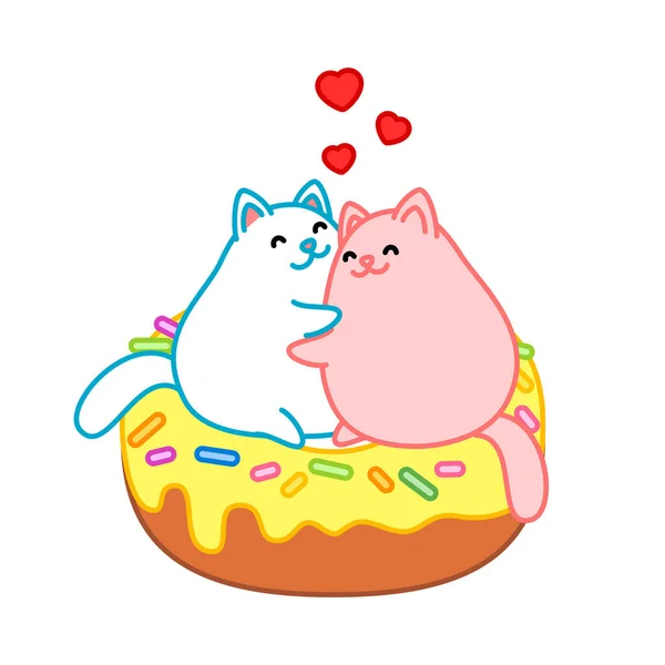 Lindos Gatos Donut Ilustración Gatos Abrazados Kawaii Una Dona Acristalada — Vector de stock