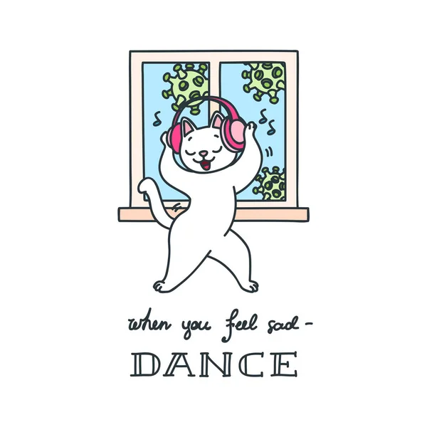 När Känner Dig Ledsen Dansa Illustration Söt Dansande Katt Bakgrund — Stock vektor
