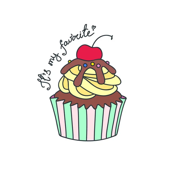 Meu Favorito Ilustração Cupcake Creme Decorado Com Uma Cereja Vetor — Vetor de Stock