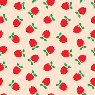 Meyve deseni. Açık kahverengi arka planda düz stil kırmızı elmaların kusursuz deseni. Vektör 8 EPS.