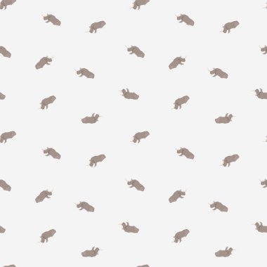 Gergedan deseni. Açık gri arka planda düz şekilli gergedanlar tasviri. Vektör 8 EPS.