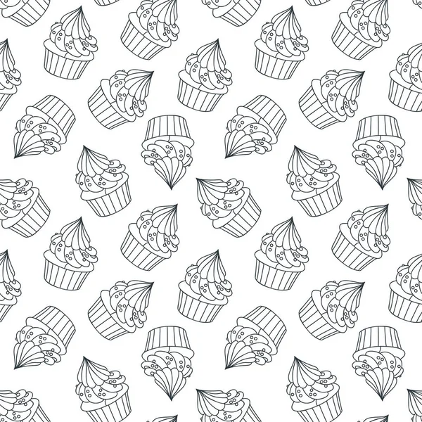 Фон Кексами Бесшовный Черно Белый Рисунок Сливочных Кексов Вектор Eps — стоковый вектор