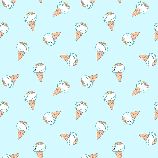 Lindo Fondo Patrón Sin Costuras Helados Parece Gato Blanco Acostado — Vector de stock