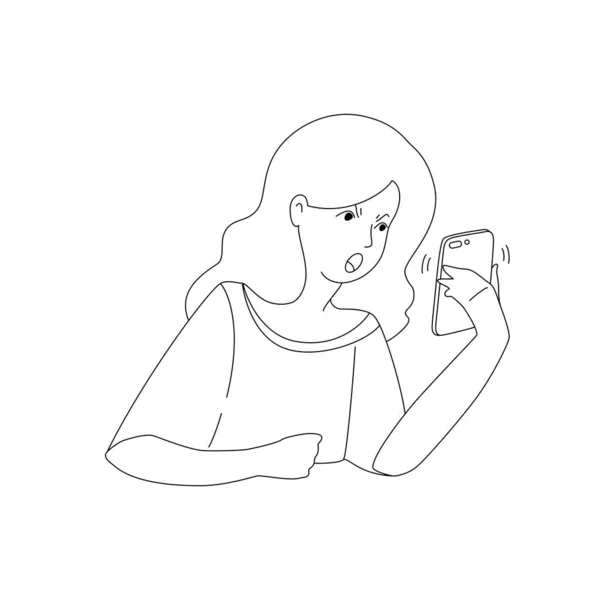 Chica Enojada Con Teléfono Ilustración Una Chica Molesta Gritando Enojada — Vector de stock