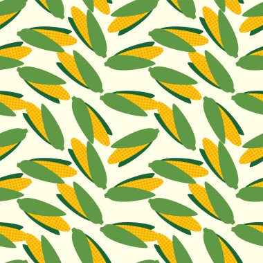 Sebze deseni. Açık sarı arka planda mısırla kusursuz bir desen. Vektör 8 EPS.