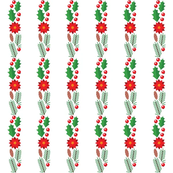 Winter Striped Pattern Christmas Background Floral Stripes Evergreen Plants Berries — Stock Vector