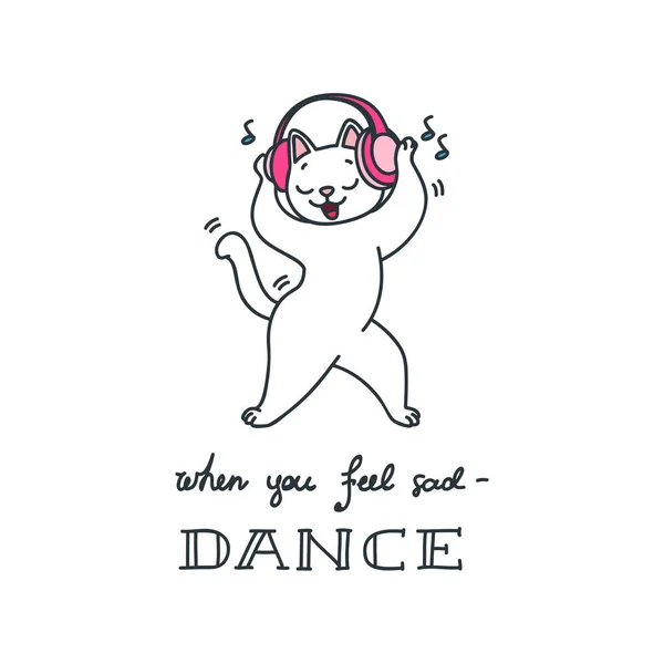 あなたが悲しい ダンスを感じるとき 白地に隔離された可愛い猫のイラスト ベクトル8 Eps — ストックベクタ