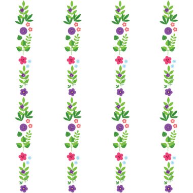 Çiçekli çizgili desen. Beyaz arka planda menekşe ve pembe çiçeklerden oluşan çizgiler. Vektör 8 EPS.