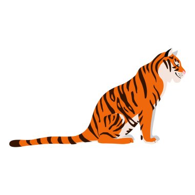 Kaplan. Oturan kaplan tasviri düz bir şekilde çizilmiş. Beyaz arka planda izole bir nesne. Vektör 8 EPS.