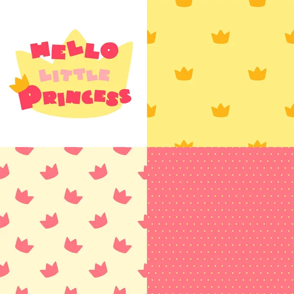 Bonjour Petite Princesse Collection Milieux Mignons Motifs Couronnes Peut Être — Image vectorielle