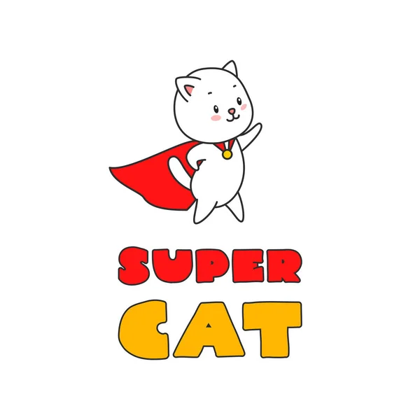 Super Gato Ilustración Lindo Gato Blanco Traje Superhéroe Puede Ser — Archivo Imágenes Vectoriales