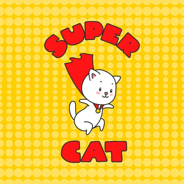 고양이 히어로 의상을 귀엽게 점프하는 고양이의 Short Print Poster Card — 스톡 벡터
