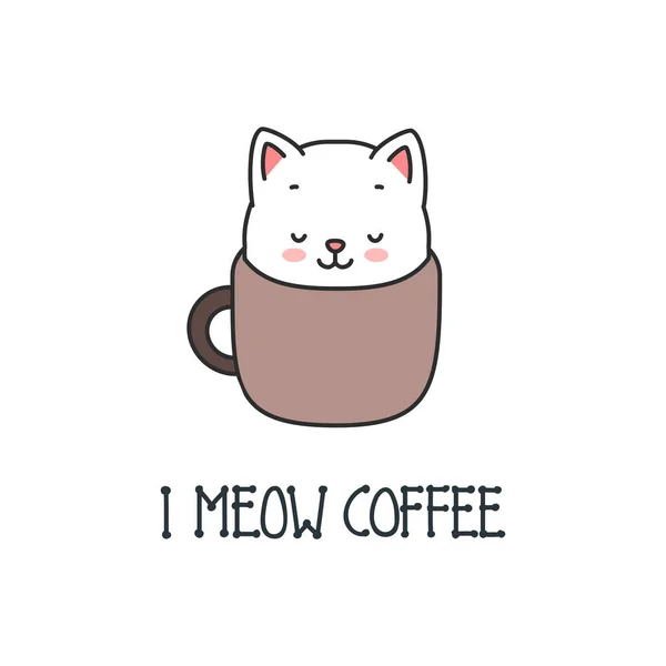 Mijo Café Kawaii Ilustração Gatinho Sentado Uma Xícara Café Isolado — Vetor de Stock