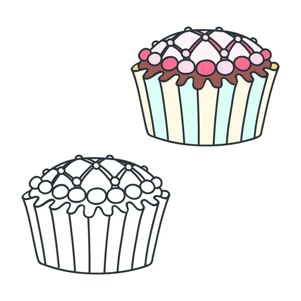 Bolo Vidrado Ilustrações Doodle Colorido Preto Branco Cupcake Envidraçado Objetos — Vetor de Stock