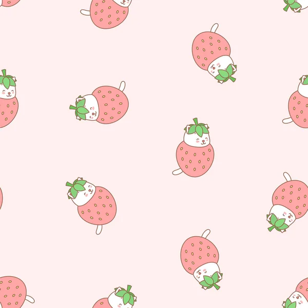 Modèle Fraise Illustration Chatons Blancs Mignons Avec Des Fraises Sur — Image vectorielle