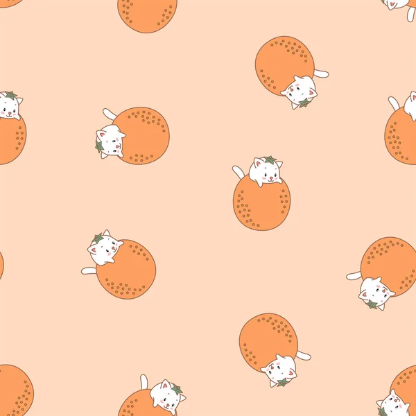 Modèle Orange Illustration Chatons Blancs Mignons Avec Des Oranges Sur — Image vectorielle