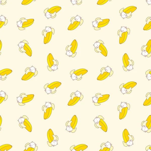 Σχέδιο Μπανάνας Εικονογράφηση Των Χαριτωμένων Λευκά Γατάκια Μπανάνες Ανοιχτό Κίτρινο — Διανυσματικό Αρχείο