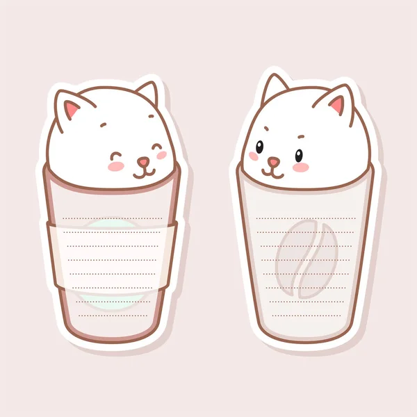 Kawaii Notebook Pagina Sjablonen Memo Pads Vorm Van Kleine Kittens — Stockvector