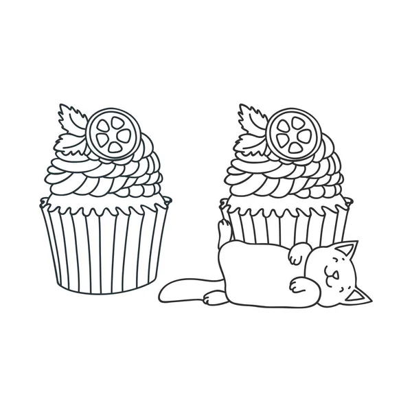 Cupcake Gattino Graziosa Illustrazione Cupcake Limone Piccolo Gattino Bianco Che — Vettoriale Stock