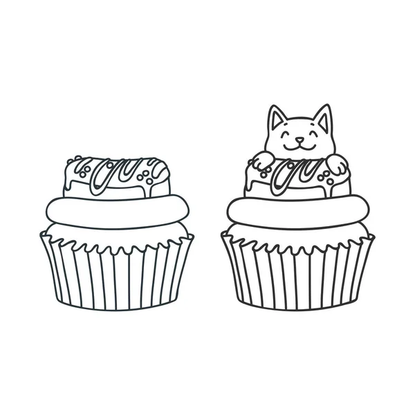 Cupcake Och Kattunge Söt Illustration Cupcake Med Munk Och Liten — Stock vektor