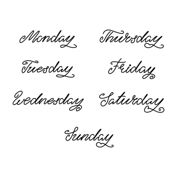 Days Week Handwritten Weekdays Monday Tuesday Wednesday Thursday Friday Saturday — Stock Vector