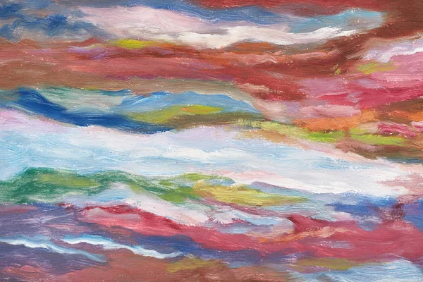 Olieverf schilderij op doek. Koude tinten. Penseelstreken van verf. Moderne kunst. Horizontale geabstraheerd kleurrijke golven. — Stockfoto