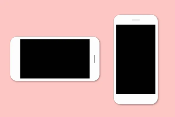 Two mobile phones with blank screens for text isolated over pink background. Modern cell phones needed for communication. Digital gadgets. Layout. Top view. — Stock Photo, Image